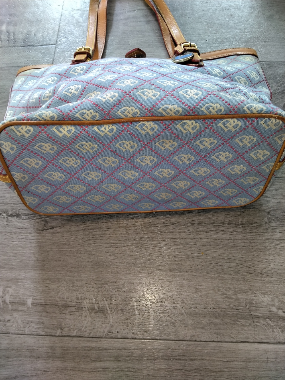 Dooney & Bourke Light Blue Logo Tote with Tan Leather Trim - Picture 11 of 15